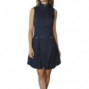 Joseph Ribkoff Balloon Dress Size 8 Black Full Front Zipper Pockets Sleeveless